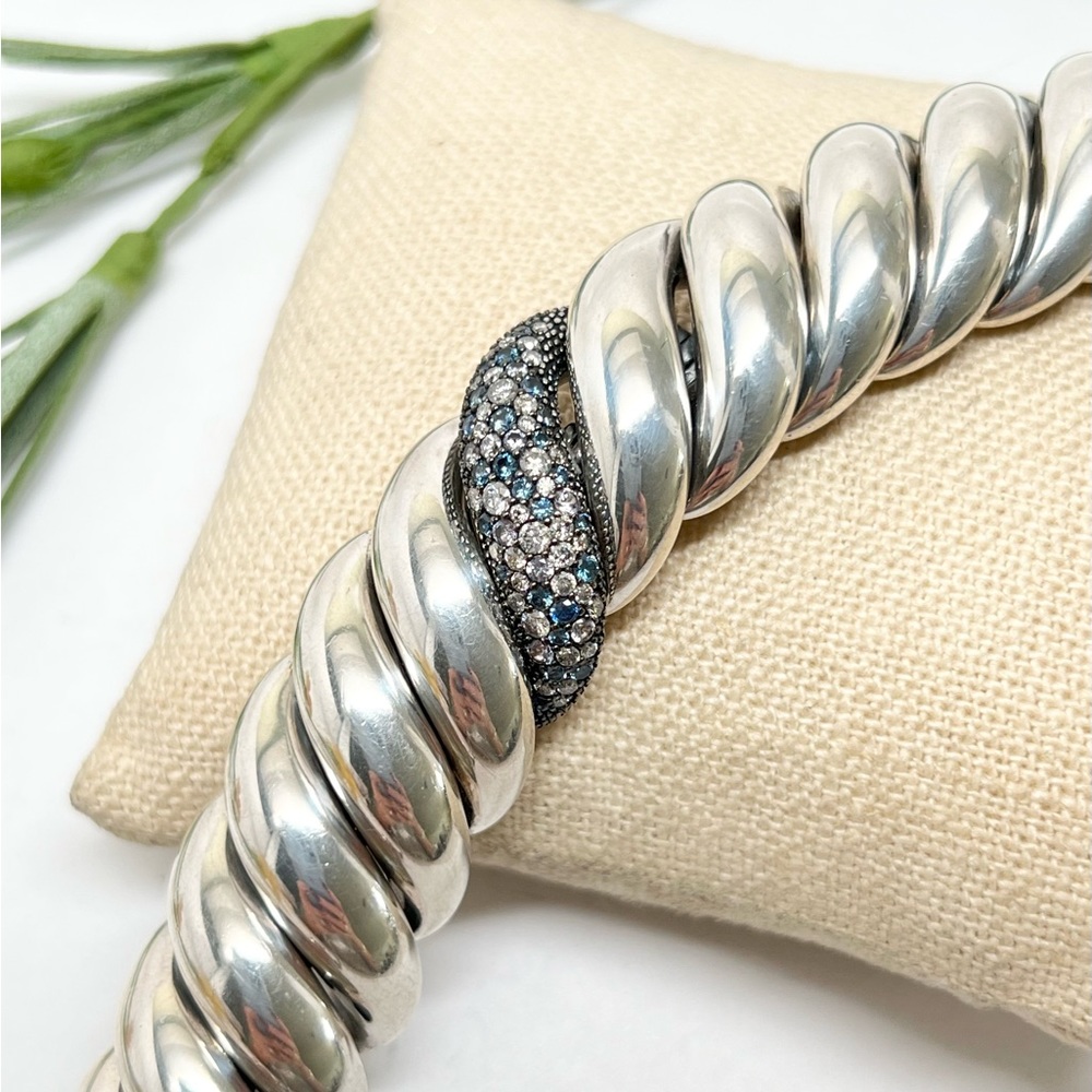 David Yurman Sculpted Hampton Cable Bracelet w/Diamonds, Sapphires & Tanzanites - Picture 3 of 10